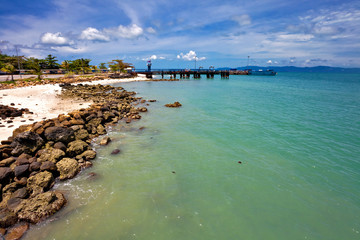 Tropical beach under blue sky. Thailand