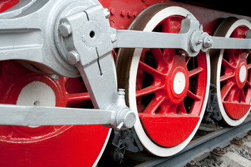 Old steam engine wheels close-up
