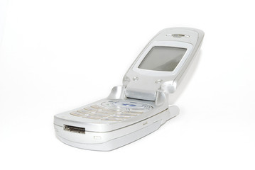 Silver clamshell cell phone