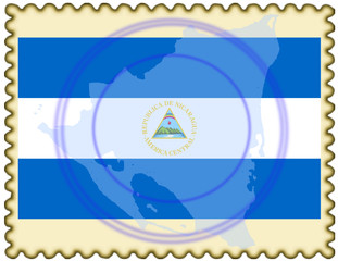 Nicaragua map flaf stamp