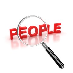 find people icon - people 3d letters under the magnifier