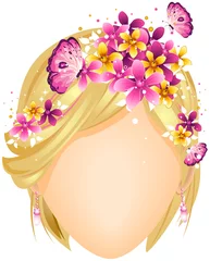 Crédence de cuisine en verre imprimé Femme fleurs Conception de cheveux floraux