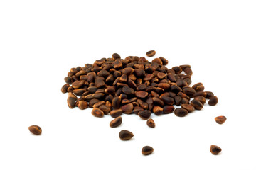 Cedar nuts isolated on a white background