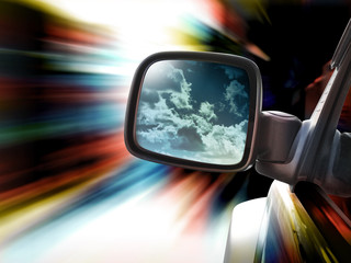 Speeding Race Car Mirror Traveling