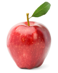 Plakat Red apple with green leaf
