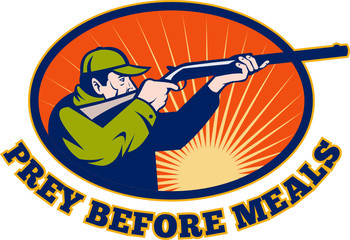 hunter aiming shotgun rifle prey before meals