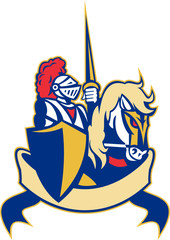 knight with lance shield riding horse