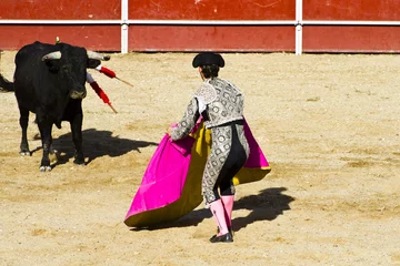 Papier Peint photo Tauromachie Matador et taureau en corrida. Madrid, Espagne.