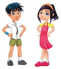 Tuinposter Boy and girl. Funny cartoon and vector teen characters. © ddraw