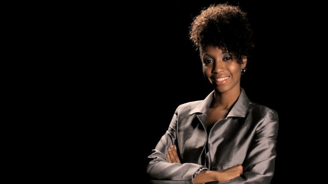 Woman Presenting Black Background for Your Product