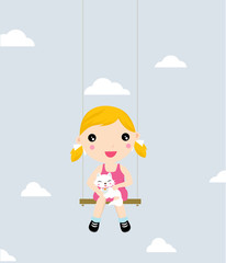 little girl and cat on a swing
