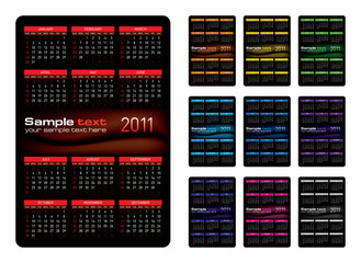 Vector illustration. Calendar 2011. Design on black background.