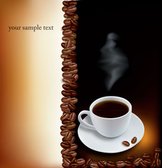 Cup of coffee with coffee grains. Photo-realistic vector.