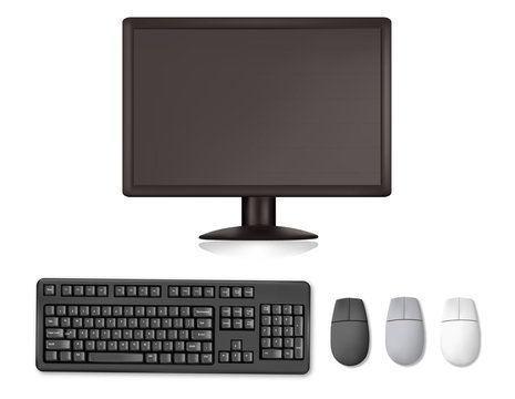 Monitor, keyboard and mouses. Vector