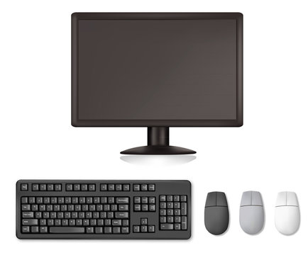 Monitor, keyboard and mouses. Vector
