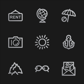 Travel web icons set 5, grey mobile style