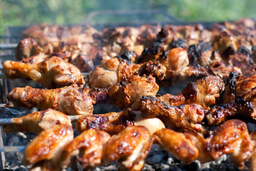 barbecue or fried chicken and pork meat