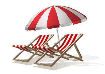 Parasol and deck chairs