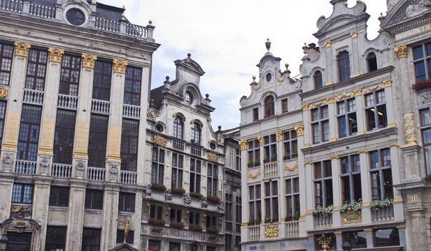 Detail of houses on main square in Brussels, Belgium