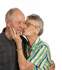 Old Man and Woman Couple Kiss