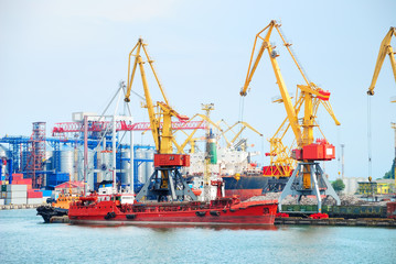 Fototapeta premium Port warehouse with cargoes and containers