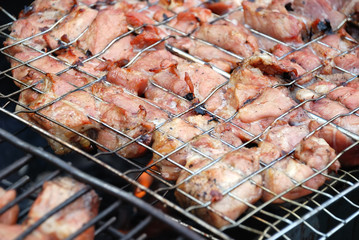 Meat slices prepare on fire