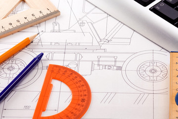 accessories and leveler on drafting