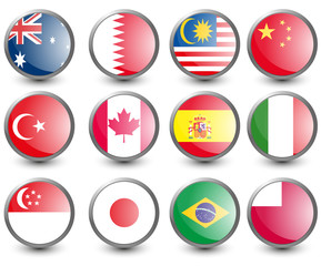 Web buttons with flags of F1 countries, vector eps 10.