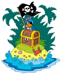 Printed kitchen splashbacks Pirates Treasure island with pirate parrot