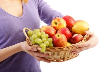 woman with a fruit basket (white background)