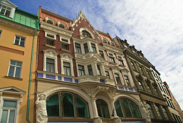 ancient buildings in street on old Riga
