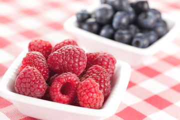 blueberries and raspberries in bowl