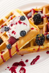 tasty waffle with fruits