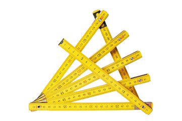 Yellow collapsible ruler of the carpenter