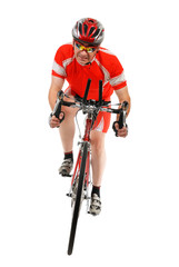 Man triathlon athlete with racing bike