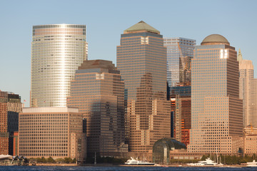 Fototapeta na wymiar Manhattan Financial District at sunset panorama from Jersey city