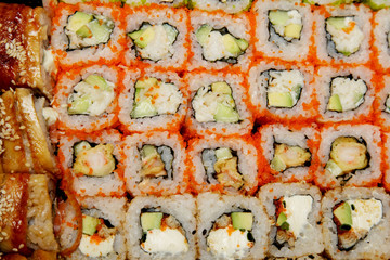 background with different sushi