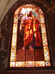 Foto op Plexiglas Prophète sur un vitrail de l'église Sainte Élisabeth de Hongrie à Paris © Atlantis