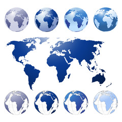 Blaue Weltkugel und Landkarte