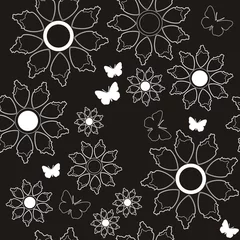 Cercles muraux Fleurs noir et blanc Texture transparente 411