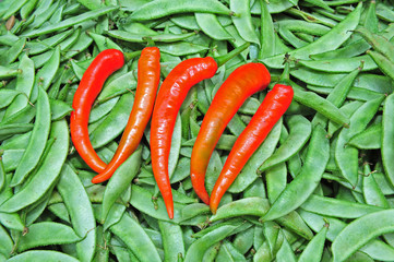 green bean and chili in the market