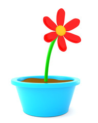 Cartoon flower in pot isolated on white background