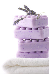 Lilac soap, towel and lavander