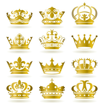 Gold 12 Crown Icons Set