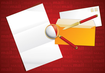 Magnifier, paper knife and layout letter.