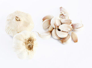 garlic cloves on white background