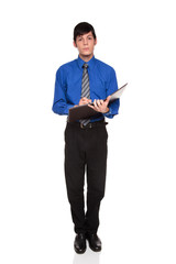 Taking notes - Caucasian businessman writing on blank notepad