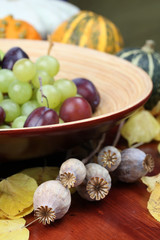 Naklejka na ściany i meble Autumn arrangement with various fruits and vegetables
