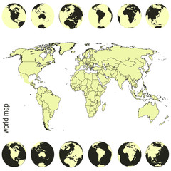 Fototapeta na wymiar World map in yellow tones
