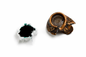 Bullethole and squashed bullet © abet